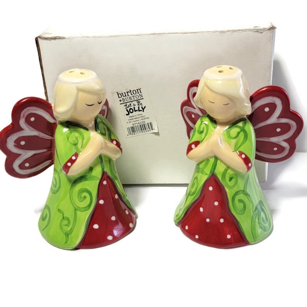 Christmas Angel Salt and Pepper Shakers Hand Painted by Burton & Burton Set